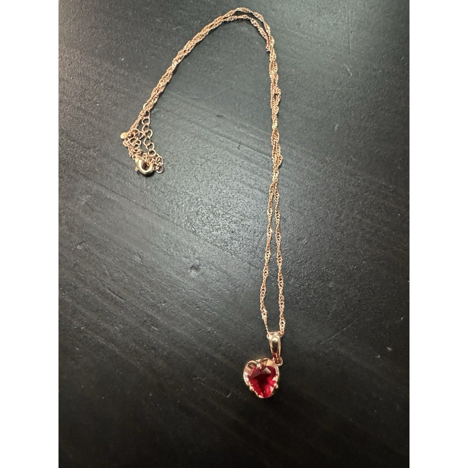 585 14k Rg Stamped Nugget Red Garnet Gemstone Pendant 19” Necklace Clasp Chain